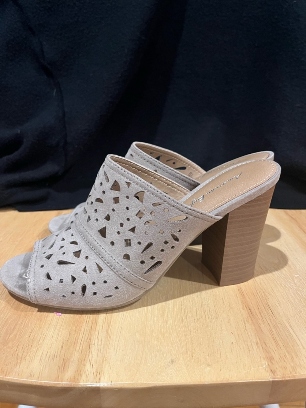 American Eagle Outfitters Taupe Laser-Cut Block Heel Mule